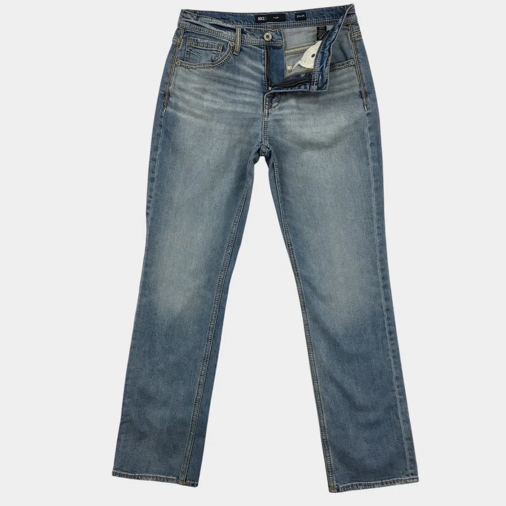 BKE Tyler Mens Light Wash Straight Leg Stretch Denim Jeans 32x34 Blue